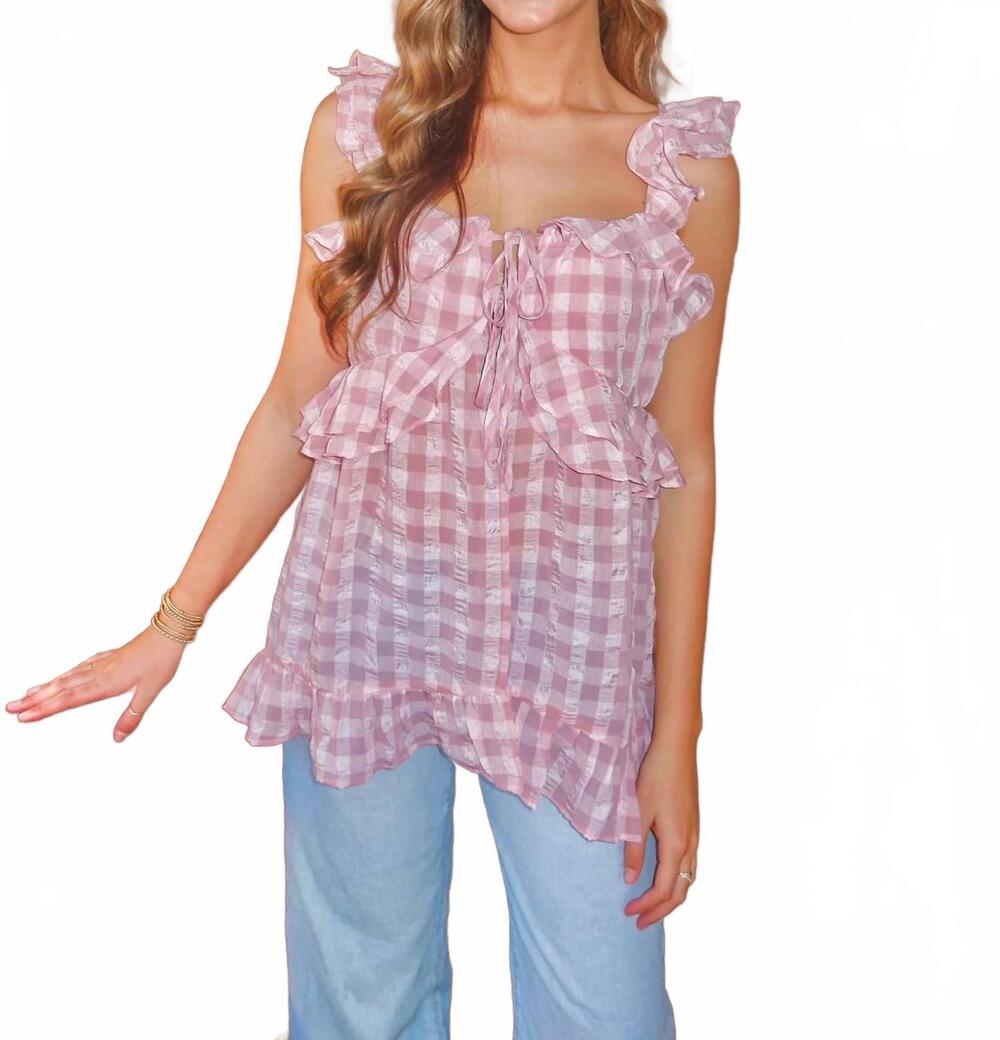 NEW DOE AND RAE marina gingham top in blush